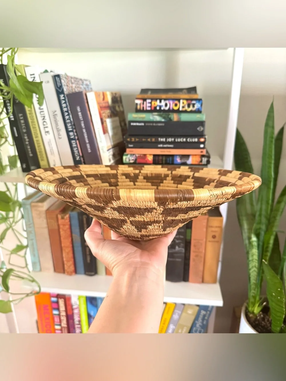 Handwoven Star Design Coiled Basket / Earthy Boho Decor / Eclectic Global Home